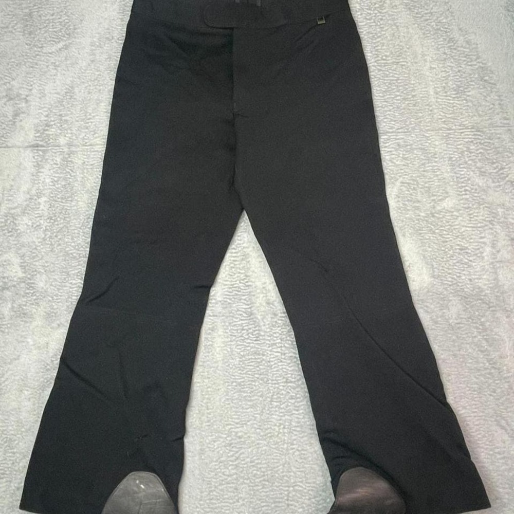 Vintage 80s Roffe Black Ski Pants Reinforced Cuffs Mens Retro Snow Bib Trousers